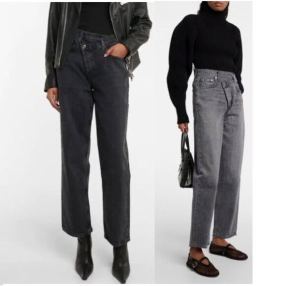 Agolde Criss Cross 90s Pinch Waist Straight Jeans Black Grey Size 25 - Picture 3 of 16